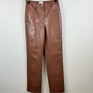 Wilfred Melina Faux Leather Pants Brown Size 0 High Rise Straight Leg Aritzia